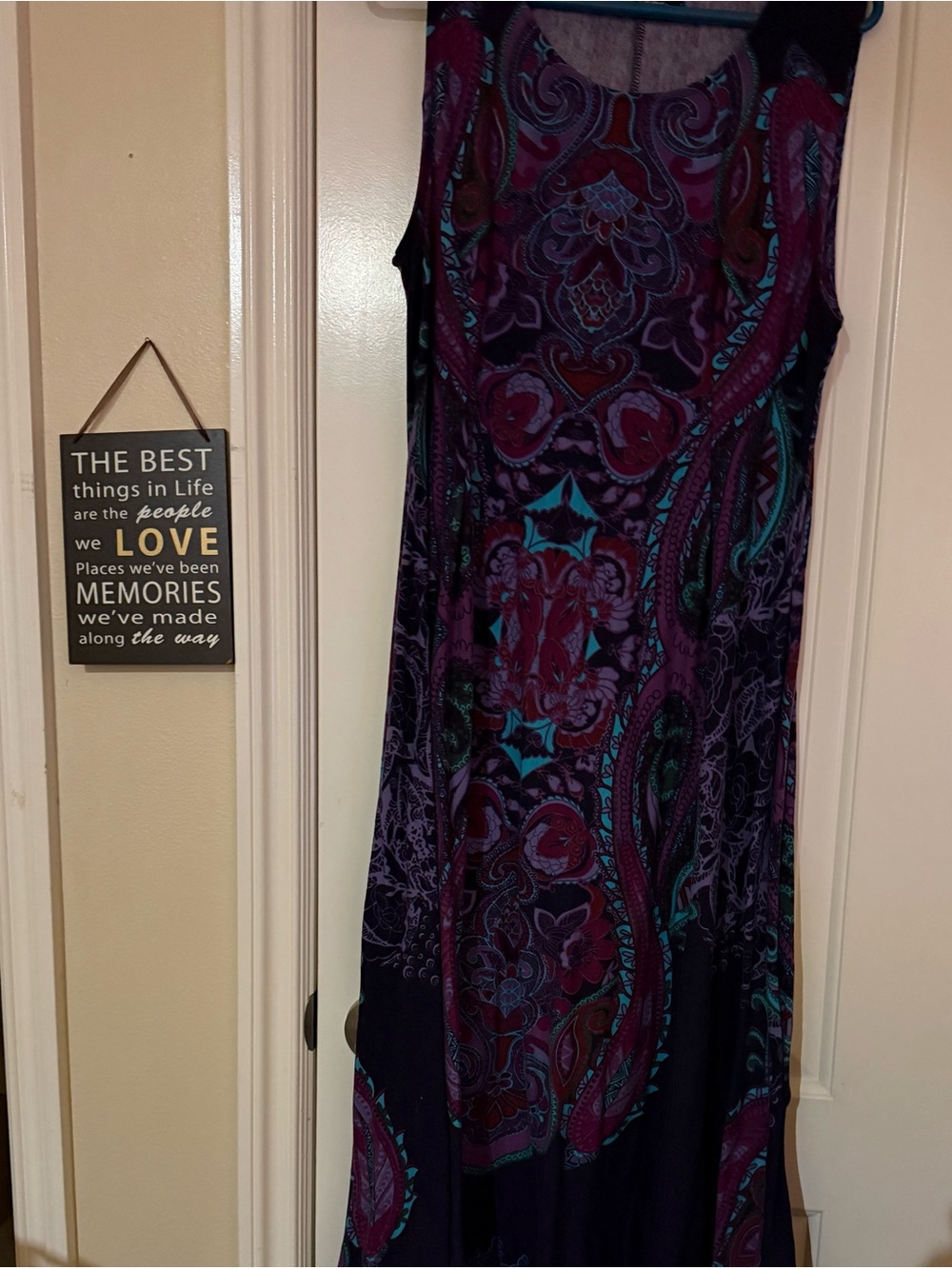Reborn Sleeveless Maxi Dress in Deep Purple with Teal and Magenta Pattern - Picture 3 of 3